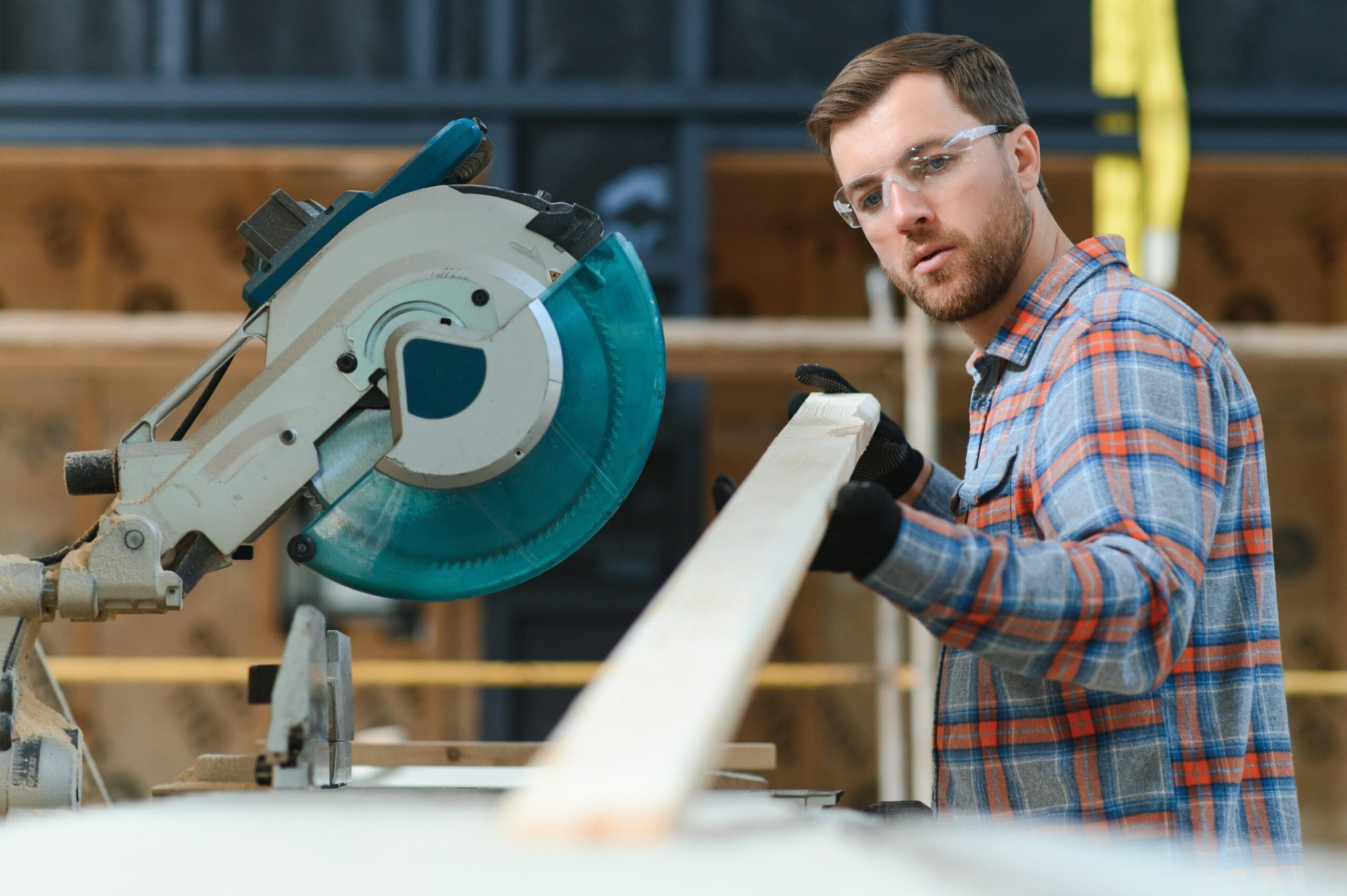 Wood cutting table at sawmill manufacturing
