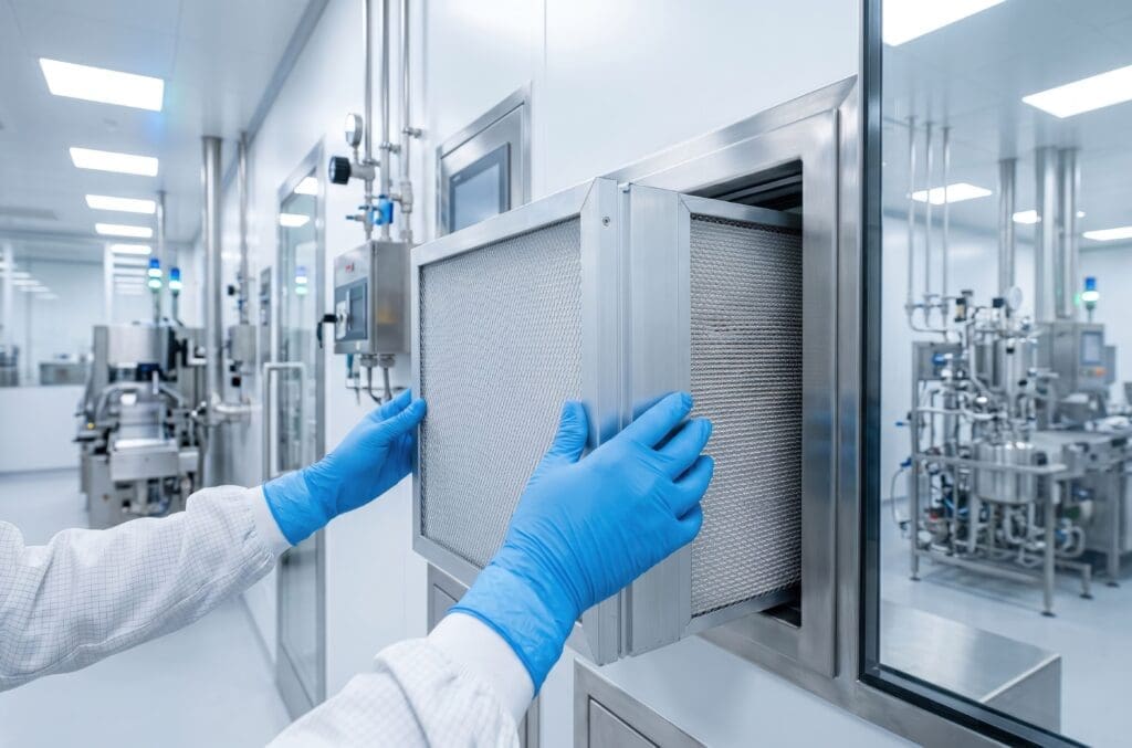 installing a HEPA filter in a laboratory with manufacturing equipment